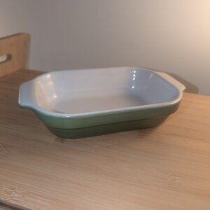 Williams Sonoma / Emile Henry Stoneware. Small Baking Dish.  Green & White